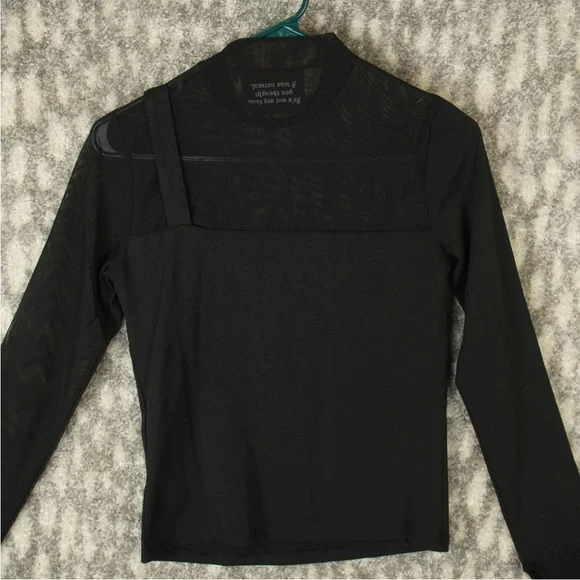 Killstar Half Mesh With Buckle Cross Left Shoulder Top Round Neck Womens S Black - Picture 6 of 13